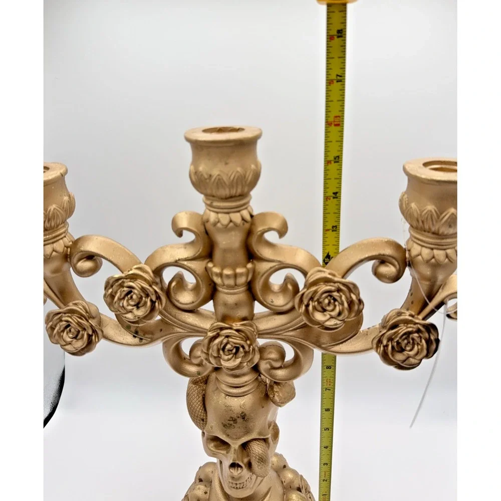 New Christian Siriano 3 Candle Holder Skull and Serpent Candelabra 16 in x 14 in